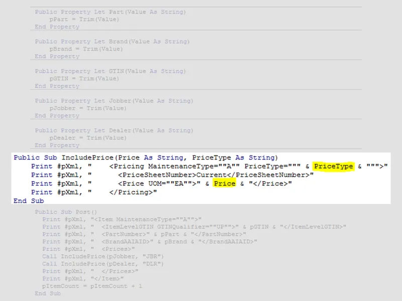 IncludePrice routine